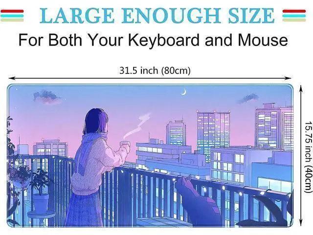 Alt view image 3 of 6 - Purple Anime Kawaii Desk Mat Mousepad Cute Cat XXL Large Gaming Japanese Girly Aesthetic Mouse Pad Tokyo Street Desk Mat 31.5x15.75 in Girl Gamer Desktop Mat Computer Laptop Keyboard Mouse Mat