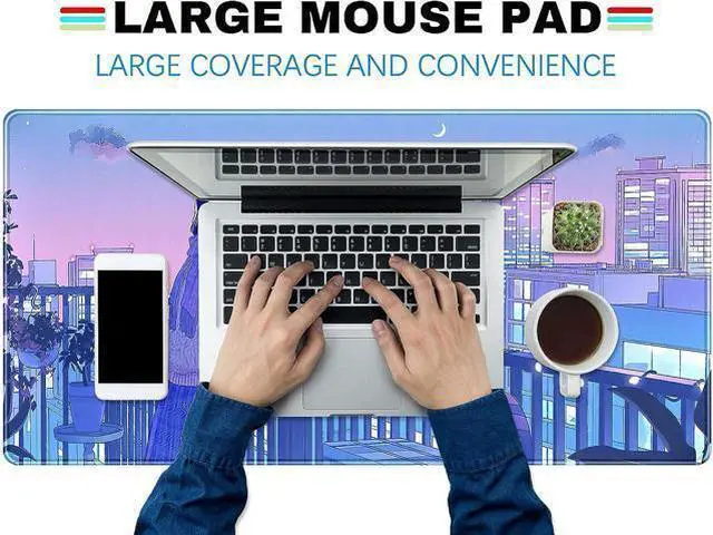 Alt view image 4 of 6 - Purple Anime Kawaii Desk Mat Mousepad Cute Cat XXL Large Gaming Japanese Girly Aesthetic Mouse Pad Tokyo Street Desk Mat 31.5x15.75 in Girl Gamer Desktop Mat Computer Laptop Keyboard Mouse Mat