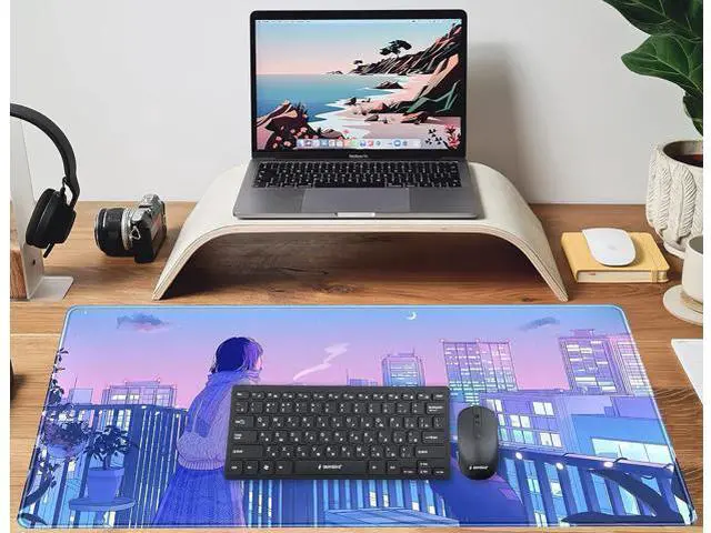 Alt view image 6 of 6 - Purple Anime Kawaii Desk Mat Mousepad Cute Cat XXL Large Gaming Japanese Girly Aesthetic Mouse Pad Tokyo Street Desk Mat 31.5x15.75 in Girl Gamer Desktop Mat Computer Laptop Keyboard Mouse Mat