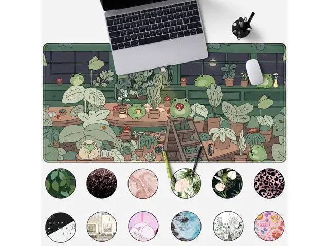 Alt view image 2 of 6 - WRIARICH Cute Frog Kawaii Green Desk Decor Mat, Large Gaming Mouse Pad for Computer Keyboard Laptop, Home Office Accessories for Girl (31.5x15.7 in)-with Stitched Edges Pad