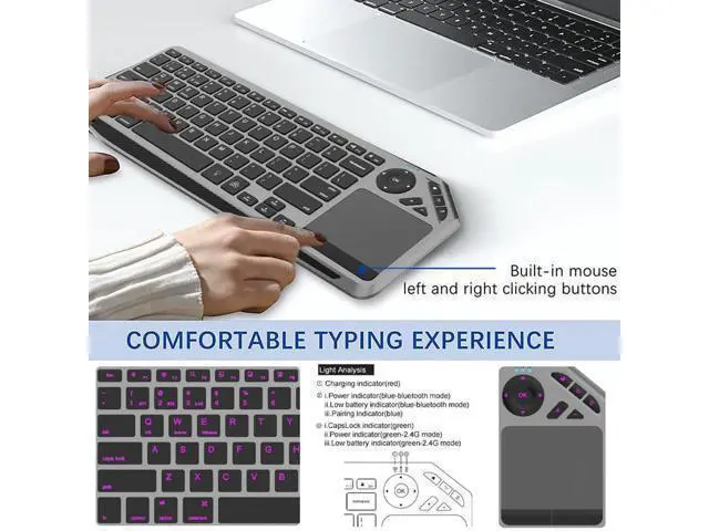 Alt view image 4 of 7 - WRIARICH 2.4G Wireless Bluetooth Dual Mode Connection TV Keyboard with Touchpad Media Control Multimedia Rechargeable 7Color Backlit Keyboard for Computer, Smart TV, Desktop, Laptop, iPad, Tablet