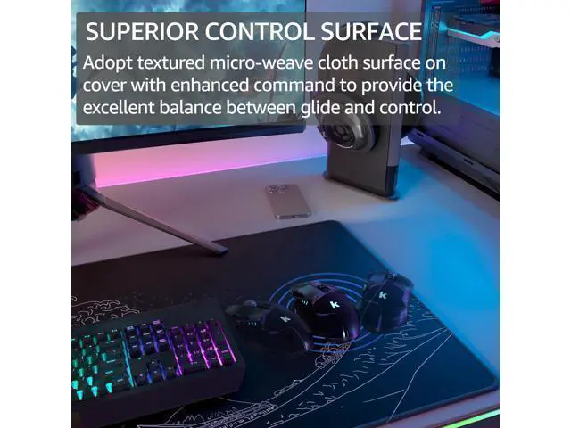 Alt view image 2 of 6 - WRIARICH Large Gaming Mouse Pad with Stitched Edges, Extended Mousepad with Superior Micro-Weave Cloth, Non-Slip Base, Water Resist Keyboard Pad for Gamer, Office & Home, 31.5x15.7in, Kanagawa Wave