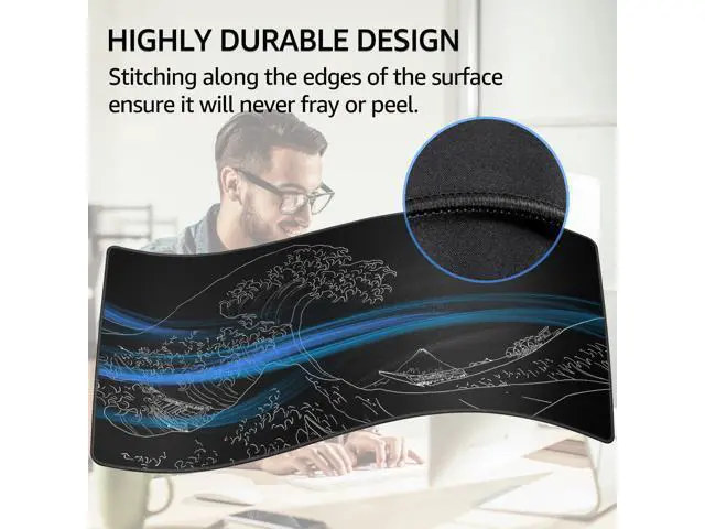 Alt view image 3 of 6 - WRIARICH Large Gaming Mouse Pad with Stitched Edges, Extended Mousepad with Superior Micro-Weave Cloth, Non-Slip Base, Water Resist Keyboard Pad for Gamer, Office & Home, 31.5x15.7in, Kanagawa Wave
