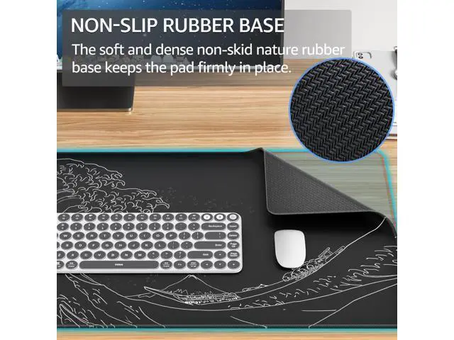 Alt view image 4 of 6 - WRIARICH Large Gaming Mouse Pad with Stitched Edges, Extended Mousepad with Superior Micro-Weave Cloth, Non-Slip Base, Water Resist Keyboard Pad for Gamer, Office & Home, 31.5x15.7in, Kanagawa Wave