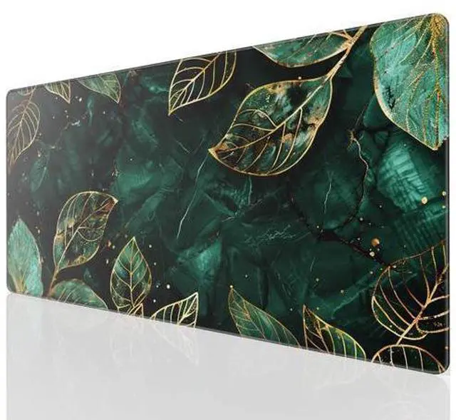 Main image of KTRIO Large Gaming Mouse Pad with Stitched Edges, Extended Mousepad with Superior Micro-Weave Cloth, Non-Slip Base, Water Resist Keyboard Pad for Gamer, Office & Home, 31.5x15.7in, Green Leaves