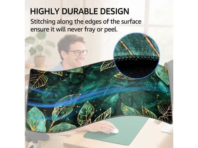 Alt view image 3 of 5 - KTRIO Large Gaming Mouse Pad with Stitched Edges, Extended Mousepad with Superior Micro-Weave Cloth, Non-Slip Base, Water Resist Keyboard Pad for Gamer, Office & Home, 31.5x15.7in, Green Leaves