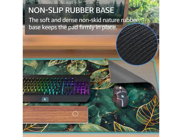 Alt view image 4 of 5 - KTRIO Large Gaming Mouse Pad with Stitched Edges, Extended Mousepad with Superior Micro-Weave Cloth, Non-Slip Base, Water Resist Keyboard Pad for Gamer, Office & Home, 31.5x15.7in, Green Leaves
