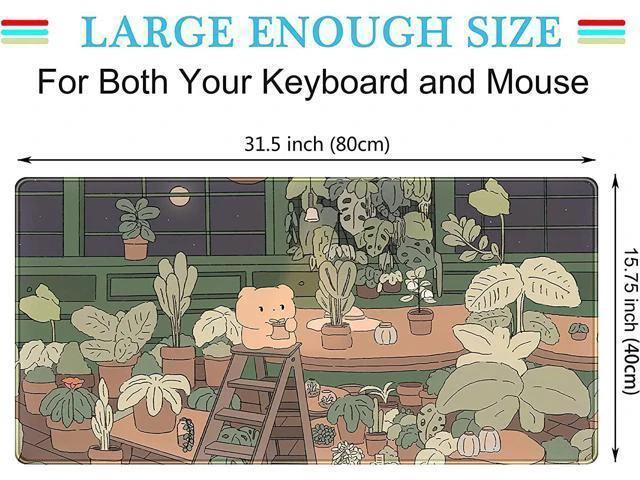 Alt view image 2 of 7 - WRIARICH Cute Desk Mat Kawaii Bear Mousepad Cute Anime Plant Desk Protector Kawai Aesthetic Brown and Green Forest Keyboard Mat Large Mouse Pad XXL Gaming Desk Pad XL Office Home Decor for Women Girls