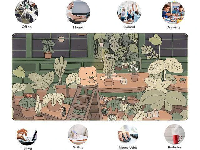 Alt view image 6 of 7 - WRIARICH Cute Desk Mat Kawaii Bear Mousepad Cute Anime Plant Desk Protector Kawai Aesthetic Brown and Green Forest Keyboard Mat Large Mouse Pad XXL Gaming Desk Pad XL Office Home Decor for Women Girls