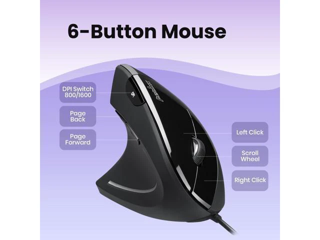 Alt view image 2 of 7 - WRIARICH PERIMICE-513L Wired Left Handed Vertical Ergonomic Mouse 1000/1600 DPI 6 Buttons