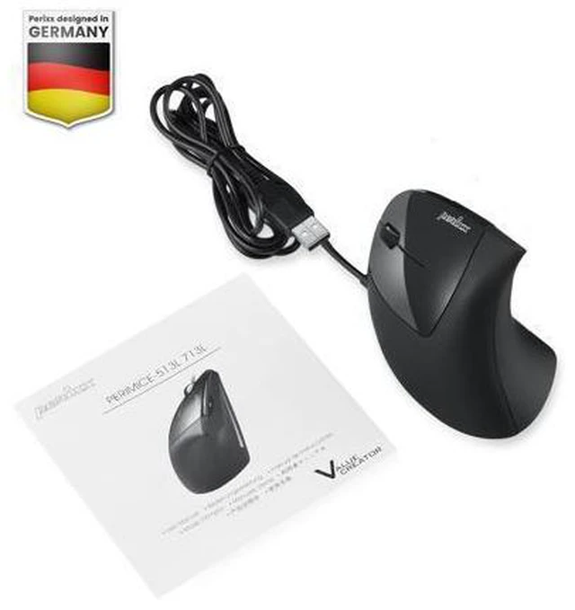 Alt view image 7 of 7 - WRIARICH PERIMICE-513L Wired Left Handed Vertical Ergonomic Mouse 1000/1600 DPI 6 Buttons