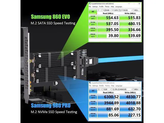 Alt view image 4 of 7 - WRIARICH Vszerda PA12-HS Dual M.2 SSD PCIe X4 Adapter with Heatsink for One M.2 NVMe SSD and One M.2 SATA SSD, Support PCIe 4.0 SSD and OS Boot from M.2 NVMe SSD