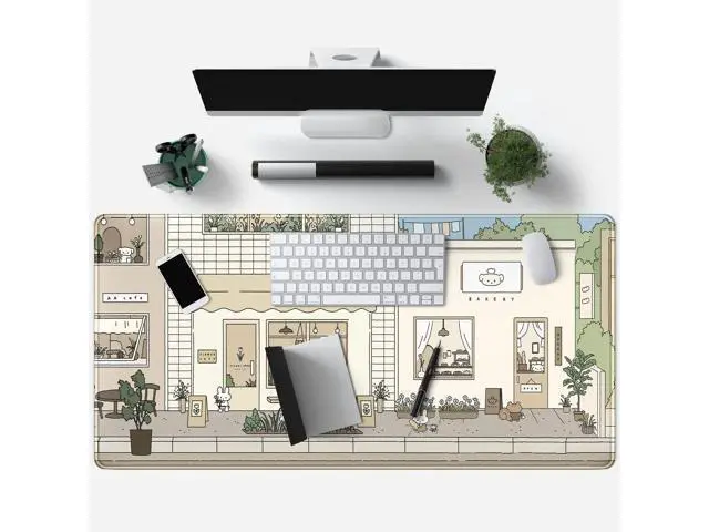 Alt view image 4 of 6 - WRIARICH Cute Desk Mat Kawaii Mousepad Bunny and Bear Cute Anime Japanese Street Pastel Beige Brown and Green Mouse Pad Extra Large Deskmat Cut Laptop Mouse Pads Decor