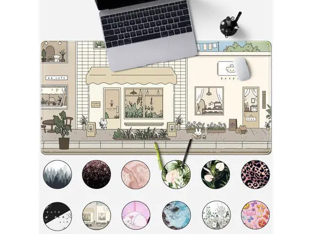 Alt view image 2 of 6 - WRIARICH Cute Desk Mat Kawaii Mousepad Bunny and Bear Cute Anime Japanese Street Pastel Beige Brown and Green Mouse Pad Extra Large Deskmat Cut Laptop Mouse Pads Decor
