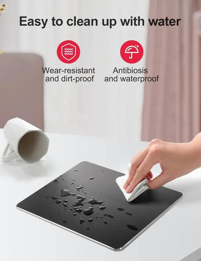 Alt view image 3 of 6 - WRIARICH Hard Metal Aluminum Mouse Pad Clear Modern Smooth Magic Ultra Thin Double Side Design Mouse Mat Waterproof Fast and Accurate Control Compatible for Gaming and Office, Black, 9.45X7.87 Inch