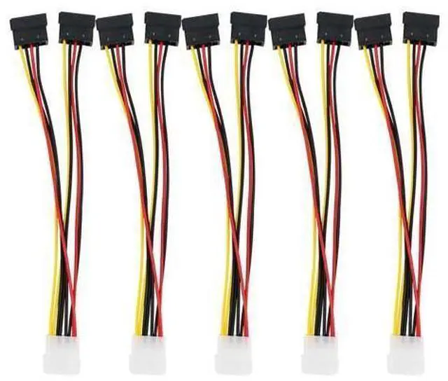 Main image of WRIARICH 5pcs 4 Pin Molex To 2×15 Pin SATA Power Y-Cable Adapter For IDE 8 Inches