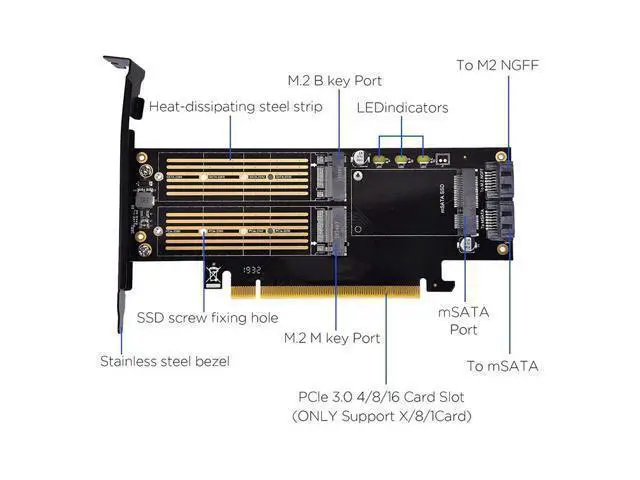 Alt view image 2 of 5 - WRIARICH 3 in 1 M.2 and MSATA SSD Adapter Card SSD to PCIE Adapter, MSATA to SATA Adapter with Aluminum Heat Sink for Windows OS