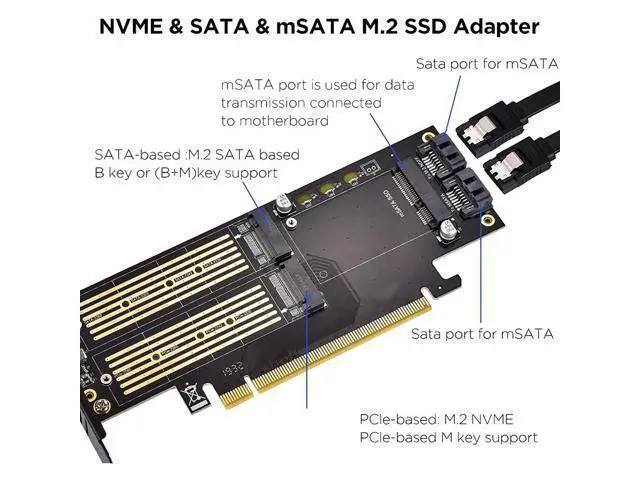 Alt view image 5 of 5 - WRIARICH 3 in 1 M.2 and MSATA SSD Adapter Card SSD to PCIE Adapter, MSATA to SATA Adapter with Aluminum Heat Sink for Windows OS