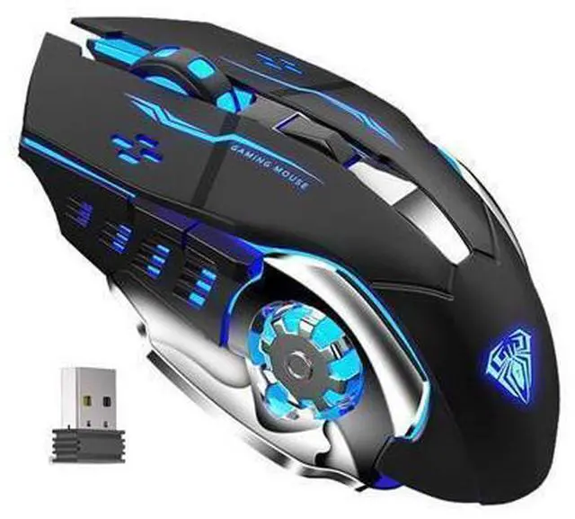 Main image of WRIARICH Vszerda SC100 Silent Wireless Gaming Mouse Rechargeable, with Side Buttons, LED Backlit, DPI Adjustable, 2.4G Wireless Optical Computer Mice Punk Cool Mouse for Games/Work (Black)
