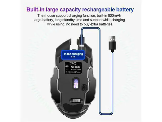 Alt view image 5 of 7 - WRIARICH Vszerda SC100 Silent Wireless Gaming Mouse Rechargeable, with Side Buttons, LED Backlit, DPI Adjustable, 2.4G Wireless Optical Computer Mice Punk Cool Mouse for Games/Work (Black)