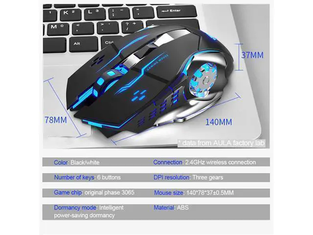 Alt view image 7 of 7 - WRIARICH Vszerda SC100 Silent Wireless Gaming Mouse Rechargeable, with Side Buttons, LED Backlit, DPI Adjustable, 2.4G Wireless Optical Computer Mice Punk Cool Mouse for Games/Work (Black)