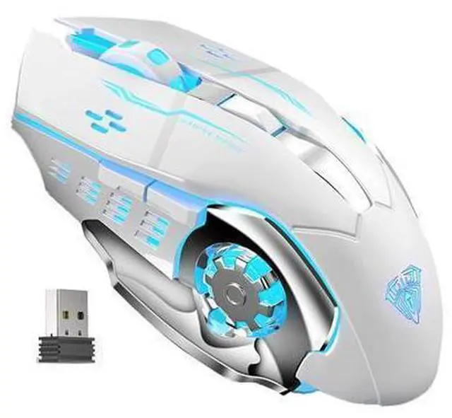Main image of WRIARICH Vszerda SC100 Silent White Wireless Mouse Rechargeable, RGB LED Backlit, DPI Adjustable, 2.4G Wireless Optical Computer Gaming Mice with USB Receiver, Punk Cool Mouse for Office/Games