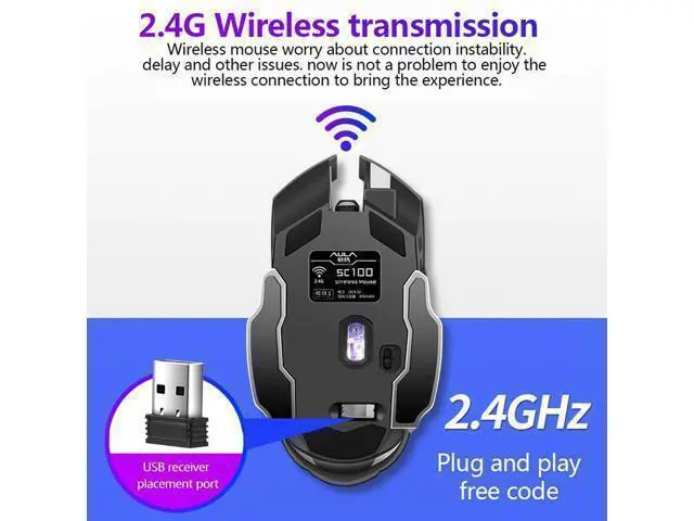 Alt view image 5 of 7 - WRIARICH Vszerda SC100 Silent White Wireless Mouse Rechargeable, RGB LED Backlit, DPI Adjustable, 2.4G Wireless Optical Computer Gaming Mice with USB Receiver, Punk Cool Mouse for Office/Games