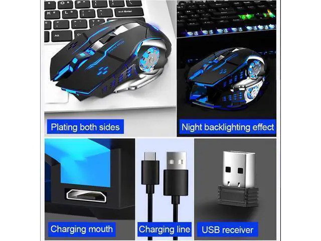 Alt view image 7 of 7 - WRIARICH Vszerda SC100 Silent White Wireless Mouse Rechargeable, RGB LED Backlit, DPI Adjustable, 2.4G Wireless Optical Computer Gaming Mice with USB Receiver, Punk Cool Mouse for Office/Games