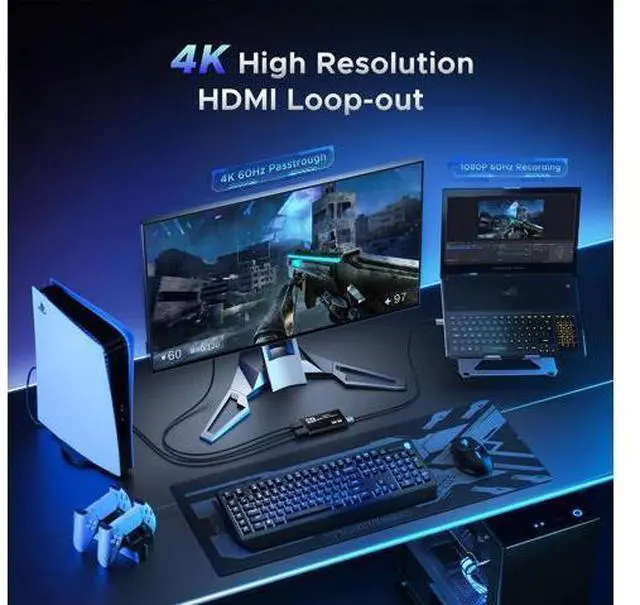 Alt view image 3 of 7 - WRIARICH Video Capture Card, Audio Video Capture Card, USB 3.0 Capture Card 4K HDMI Loop-Out, 1080P 60FPS/2K 30FPS Video Game Capture for Streaming Works for PS5/Switch/Camera/PC/OBS(Black)