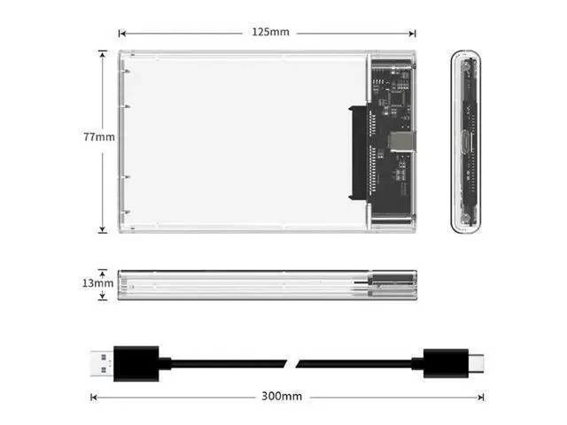 Alt view image 3 of 3 - WRIARICH USB3.1 Gen1 to Type-C HDD Enclosure of 2.5 inch Hard Disk Case SSD SATA3 to USB 3.1 Box USB C HDD Case Gen1 5GBps SSD