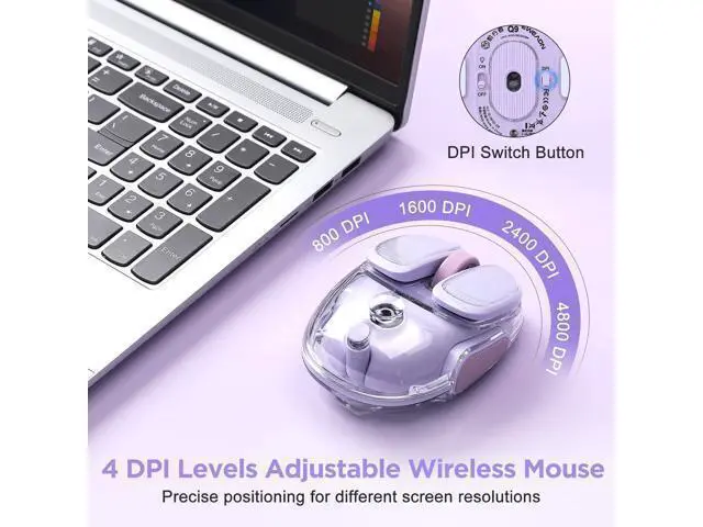 Alt view image 3 of 7 - WRIARICH Vszerda Q9 Chargeable Portable Silent 2.4GHz/Bluetooth Dual Mode Wireless Mouse, 4 Adjustable DPI,4800 DPI Optical Tracking Mouse with RGB Lighting, Compatible Win/Mac/Android/iOS(Purple)