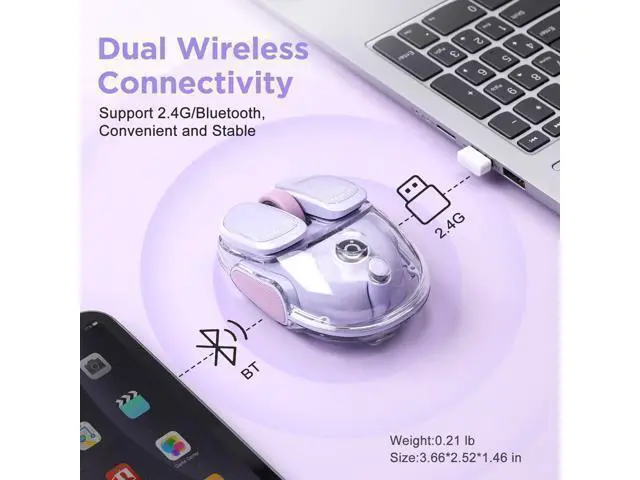 Alt view image 7 of 7 - WRIARICH Vszerda Q9 Chargeable Portable Silent 2.4GHz/Bluetooth Dual Mode Wireless Mouse, 4 Adjustable DPI,4800 DPI Optical Tracking Mouse with RGB Lighting, Compatible Win/Mac/Android/iOS(Purple)