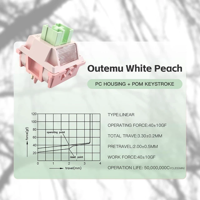 Alt view image 2 of 7 - WRIARICH DRAOZA for Outemu White Peach Silent Switch, 40g Pre-Lubed Silent Linear Switch for Mechanical Gaming Keyboard, 5-Pin Switches (45Pcs)