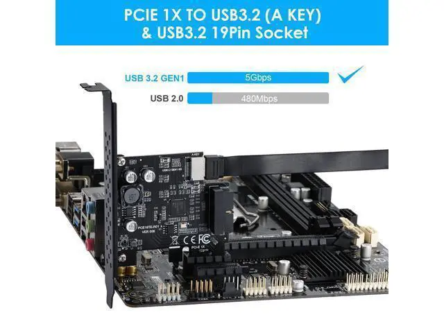 Alt view image 3 of 7 - WRIARICH PCI-E 1X to USB 3.2 GEN1 5Gbps 20pin Front Panel Header (to Type-c Front Panel Header) + USB 3.0 19Pin Socket Expansion Card,Type-E Internal 20-pin Front Panel Connector Riser Card