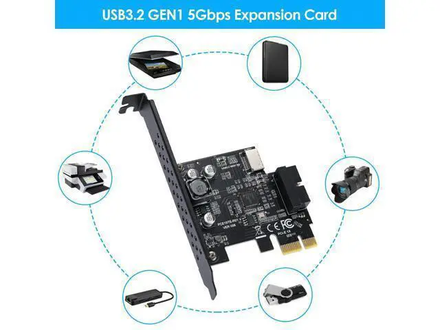 Alt view image 4 of 7 - WRIARICH PCI-E 1X to USB 3.2 GEN1 5Gbps 20pin Front Panel Header (to Type-c Front Panel Header) + USB 3.0 19Pin Socket Expansion Card,Type-E Internal 20-pin Front Panel Connector Riser Card