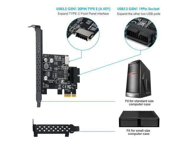 Alt view image 5 of 7 - WRIARICH PCI-E 1X to USB 3.2 GEN1 5Gbps 20pin Front Panel Header (to Type-c Front Panel Header) + USB 3.0 19Pin Socket Expansion Card,Type-E Internal 20-pin Front Panel Connector Riser Card