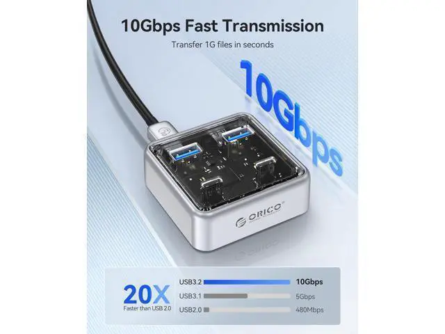 Alt view image 2 of 7 - WRIARICH 10Gbps USB-C Hub, 4-Port Zinc Alloy USB 3.2 Splitter with 2 USB-A & 2 USB-C Ports, High-Speed Data Extender for Laptops, PCs, Desktops, and More (1.64Ft)