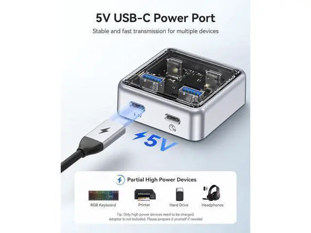 Alt view image 6 of 7 - WRIARICH 10Gbps USB-C Hub, 4-Port Zinc Alloy USB 3.2 Splitter with 2 USB-A & 2 USB-C Ports, High-Speed Data Extender for Laptops, PCs, Desktops, and More (1.64Ft)