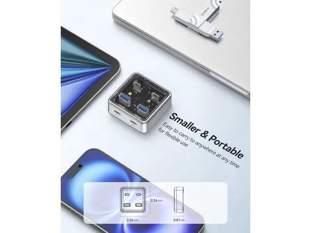 Alt view image 7 of 7 - WRIARICH 10Gbps USB-C Hub, 4-Port Zinc Alloy USB 3.2 Splitter with 2 USB-A & 2 USB-C Ports, High-Speed Data Extender for Laptops, PCs, Desktops, and More (1.64Ft)