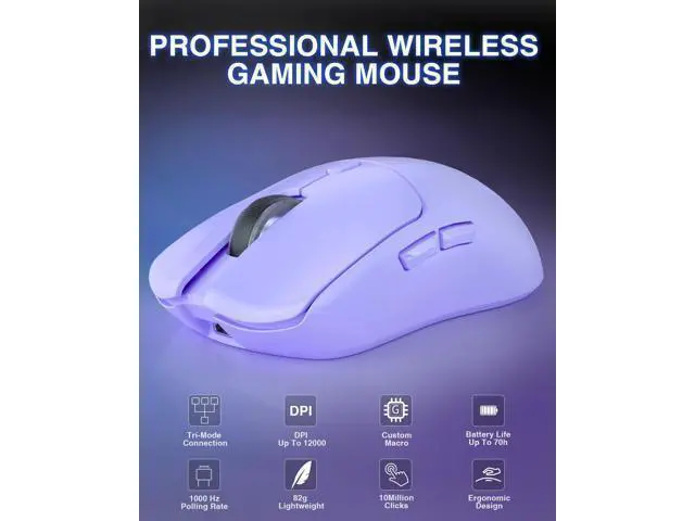 Alt view image 2 of 7 - WRIARICH Vszerda SC580X Wireless Gaming Mouse, Tri-Mode 2.4G/BT5.0/USB-C Gaming Mice with 12000 DPI, 6 Programmable Buttons, Rechargeable Computer Mouse for Laptop/PC/Mac/Tablet