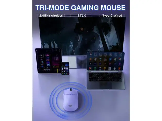 Alt view image 3 of 7 - WRIARICH Vszerda SC580X Wireless Gaming Mouse, Tri-Mode 2.4G/BT5.0/USB-C Gaming Mice with 12000 DPI, 6 Programmable Buttons, Rechargeable Computer Mouse for Laptop/PC/Mac/Tablet