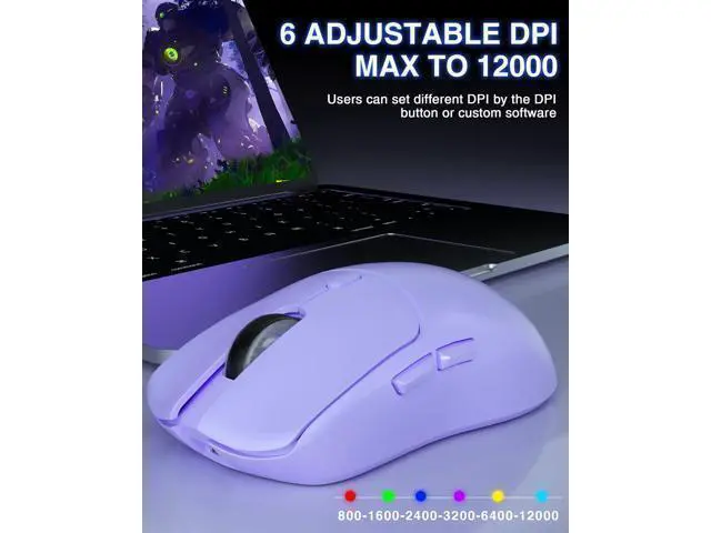Alt view image 4 of 7 - WRIARICH Vszerda SC580X Wireless Gaming Mouse, Tri-Mode 2.4G/BT5.0/USB-C Gaming Mice with 12000 DPI, 6 Programmable Buttons, Rechargeable Computer Mouse for Laptop/PC/Mac/Tablet