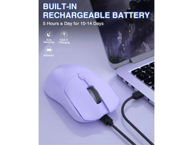 Alt view image 6 of 7 - WRIARICH Vszerda SC580X Wireless Gaming Mouse, Tri-Mode 2.4G/BT5.0/USB-C Gaming Mice with 12000 DPI, 6 Programmable Buttons, Rechargeable Computer Mouse for Laptop/PC/Mac/Tablet