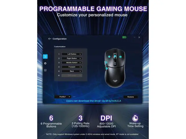 Alt view image 7 of 7 - WRIARICH Vszerda SC580X Wireless Gaming Mouse, Tri-Mode 2.4G/BT5.0/USB-C Gaming Mice with 12000 DPI, 6 Programmable Buttons, Rechargeable Computer Mouse for Laptop/PC/Mac/Tablet