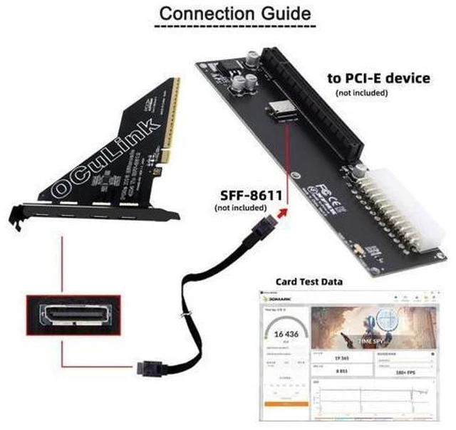 Alt view image 2 of 7 - WRIARICH 4 Port Oculink to PCIe 4.0 X16 Adapter,SFF-8611/8612 to PCI Express Expansion Card Adapter with 12cm Slot Bracket