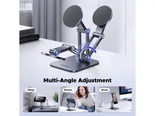 Alt view image 3 of 7 - WRIARICH Magnetic Phone Stand Compatible with MagSafe Holder for Desk Ergonomic Design Adjustable, Aluminum Cell Phone Stand Compatible for iPhone 17 Air 16 15 14 13 12 Pro Max and MagSafe Case, Grey