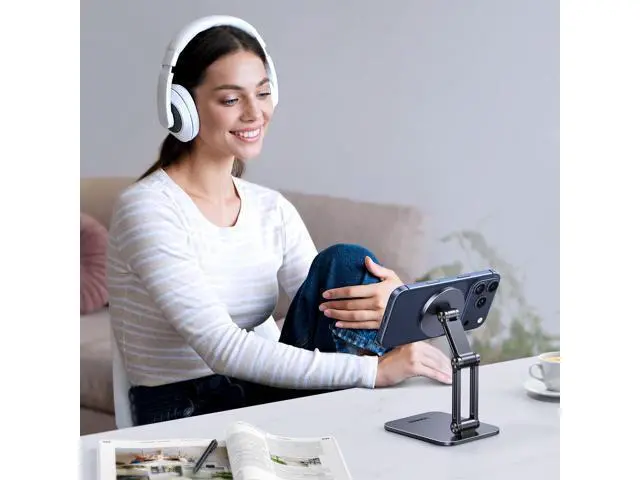 Alt view image 6 of 7 - WRIARICH Magnetic Phone Stand Compatible with MagSafe Holder for Desk Ergonomic Design Adjustable, Aluminum Cell Phone Stand Compatible for iPhone 17 Air 16 15 14 13 12 Pro Max and MagSafe Case, Grey