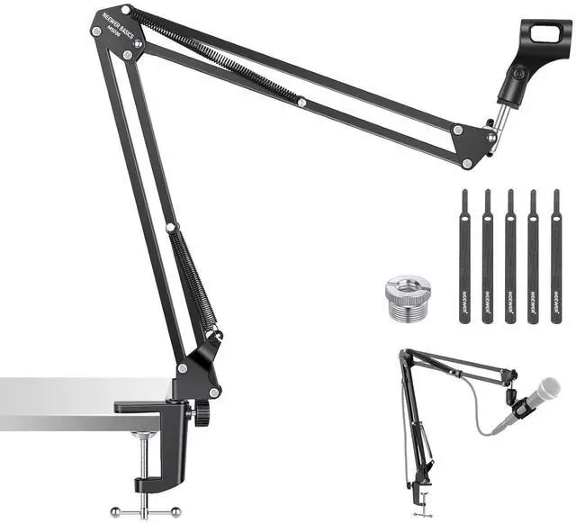 Main image of WRIARICH Microphone Arm Stand, Suspension Scissor Boom Mic Arm Desk Mount with Clip & 3/8" to 5/8" Adapter Compatible with Blue Yeti Snowball HyperX QuadCast SoloCast Shure, Max Load 3.3 lbs, MS006