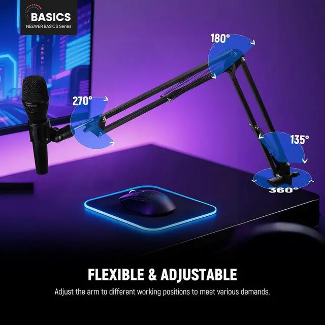 Alt view image 2 of 7 - WRIARICH Microphone Arm Stand, Suspension Scissor Boom Mic Arm Desk Mount with Clip & 3/8" to 5/8" Adapter Compatible with Blue Yeti Snowball HyperX QuadCast SoloCast Shure, Max Load 3.3 lbs, MS006