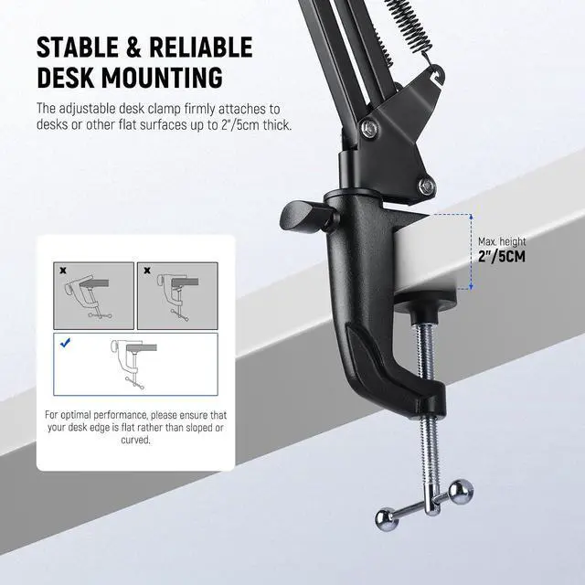 Alt view image 4 of 7 - WRIARICH Microphone Arm Stand, Suspension Scissor Boom Mic Arm Desk Mount with Clip & 3/8" to 5/8" Adapter Compatible with Blue Yeti Snowball HyperX QuadCast SoloCast Shure, Max Load 3.3 lbs, MS006